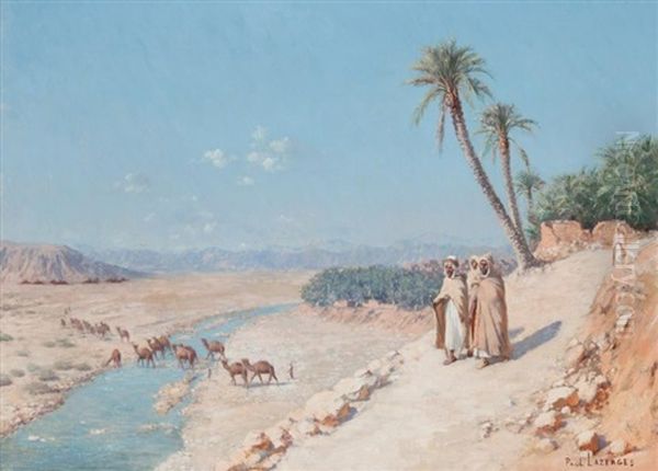 La Caravane Dans L'oued Oil Painting by Paul Jean Baptiste Lazerges