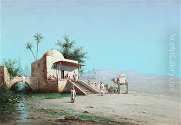 Bedouins Taking A Rest On The Outskirts Of The Desert Oil Painting by Paul Jean Baptiste Lazerges