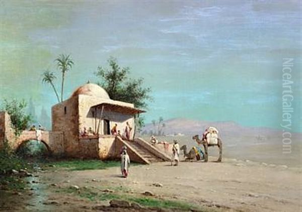 Beduins Taking A Rest On The Outskirts Of The Desert Oil Painting by Paul Jean Baptiste Lazerges