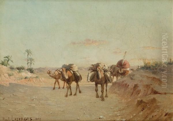 Caravane Dans Le Desert Oil Painting by Paul Jean Baptiste Lazerges