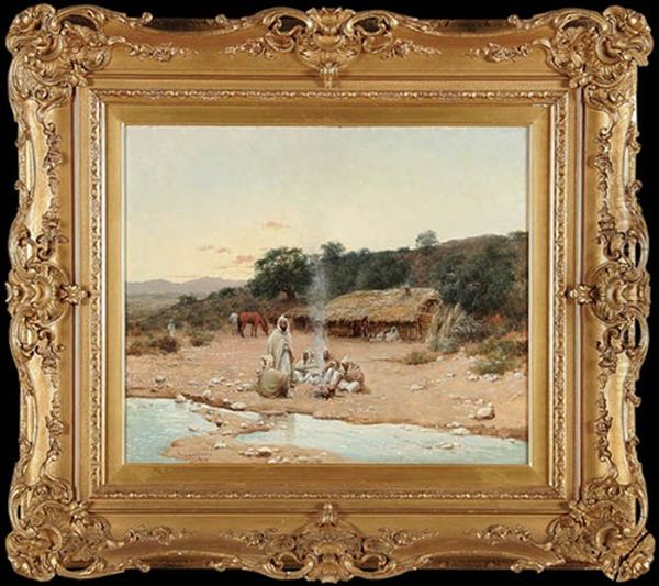 Arabs Camping Oil Painting by Paul Jean Baptiste Lazerges