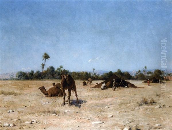 Campement De Nomades, Biskra Oil Painting by Paul Jean Baptiste Lazerges