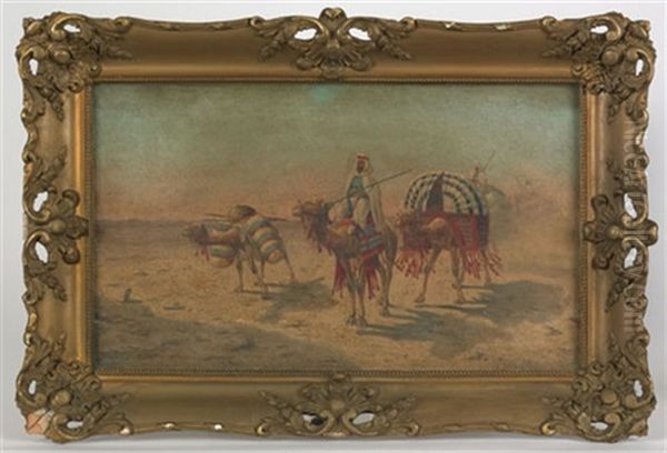 Middle Eastern Caravan Scene Oil Painting by Paul Jean Baptiste Lazerges