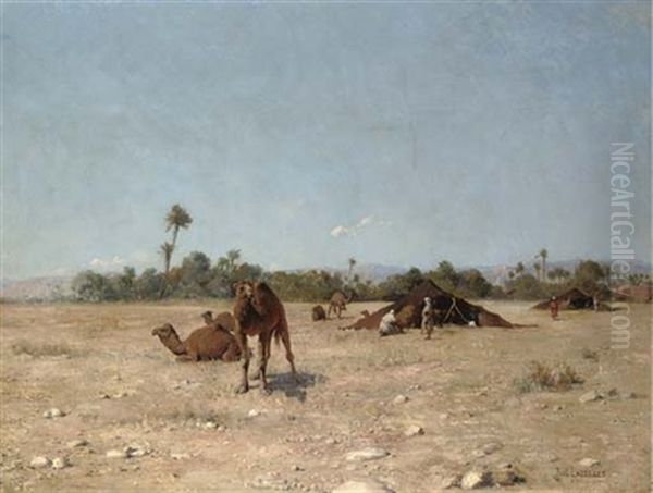 Desert Encampment Oil Painting by Paul Jean Baptiste Lazerges