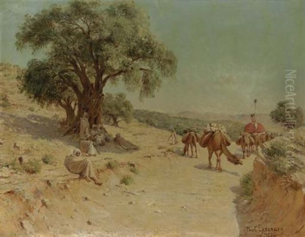 A Caravan Oil Painting by Paul Jean Baptiste Lazerges