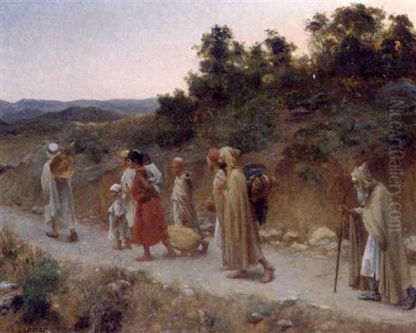 Pilgrims At Dusk Oil Painting by Paul Jean Baptiste Lazerges