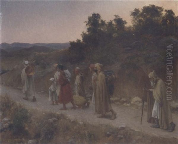 Pilgrims At Dusk Oil Painting by Paul Jean Baptiste Lazerges