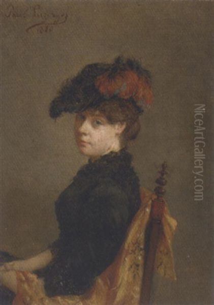 Portrait Of A Lady In A Feather Hat Oil Painting by Paul Jean Baptiste Lazerges