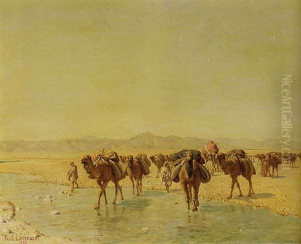 An Arab Caravan Oil Painting by Paul Jean Baptiste Lazerges