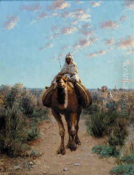 Riding His Camel In The Desert Oil Painting by Paul Jean Baptiste Lazerges