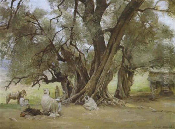 Orientaux Se Reposant Sous Les Eucalyptus Oil Painting by Paul Jean Baptiste Lazerges