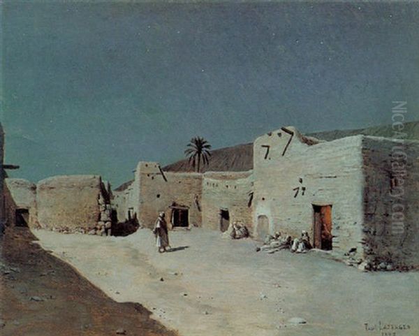 A North African Village By Moonlight Oil Painting by Paul Jean Baptiste Lazerges