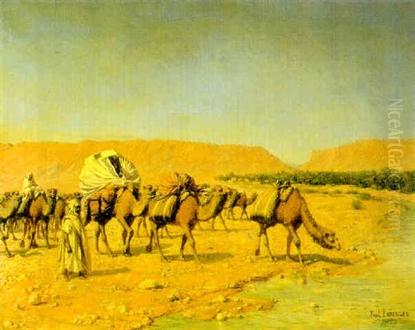 Camel Caravan Oil Painting by Paul Jean Baptiste Lazerges