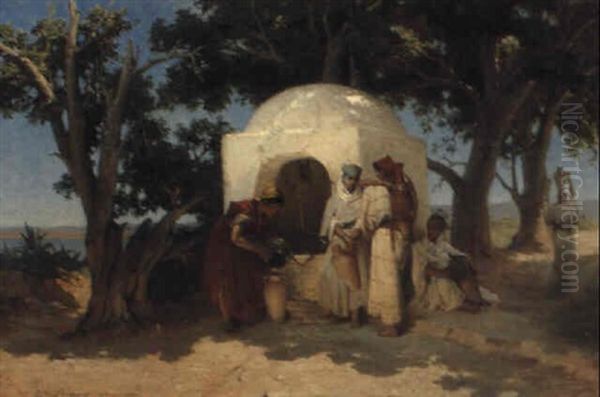 Algerian Women Gathering Water At A Well Oil Painting by Paul Jean Baptiste Lazerges