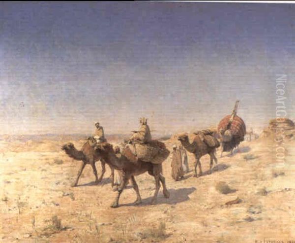 A Camel Train Oil Painting by Paul Jean Baptiste Lazerges