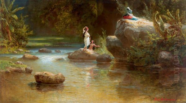 Bagnanti Al Fiume Oil Painting by Ferdinand Konrad Bellermann