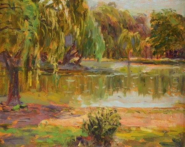 Paisaje Con Lago Oil Painting by Alfredo Lazzari