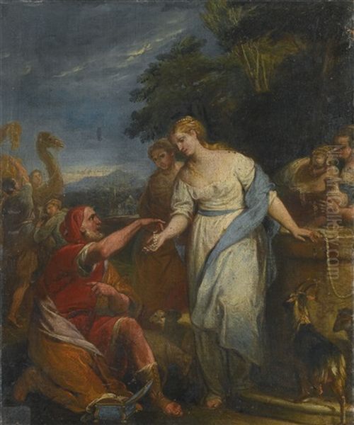 Rebecca And Eliezer At The Well Oil Painting by Gregorio Lazzarini