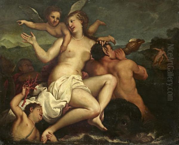 Galatea On A Dolphin With Tritons And Putti Oil Painting by Gregorio Lazzarini