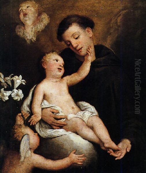 Sant'antonio Con Il Gesu Bambino Oil Painting by Gregorio Lazzarini