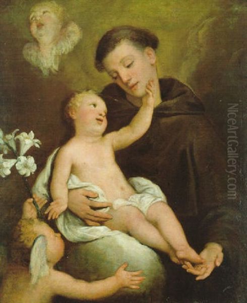 Sant'antonio Con Il Gesu Bambino Oil Painting by Gregorio Lazzarini