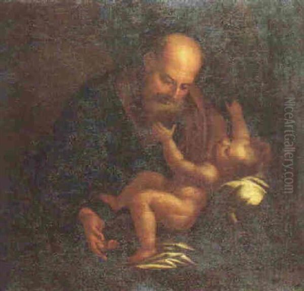 St. Joseph Holding The Christ Child Oil Painting by Gregorio Lazzarini