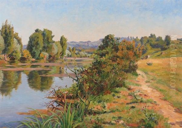 Path By A River Oil Painting by Ernest Auguste Le Villain