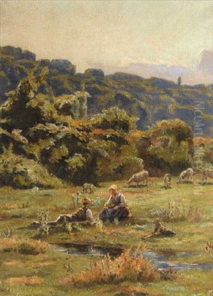 Bergers Au Repos Oil Painting by Ernest Auguste Le Villain