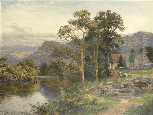 By The River Oil Painting by Benjamin Williams Leader