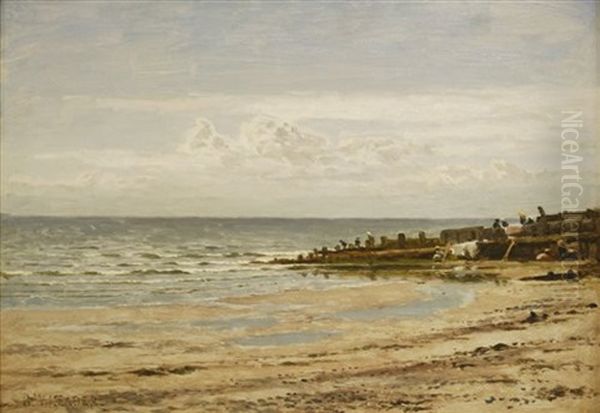 Playing On The Breakwater Oil Painting by Benjamin Williams Leader