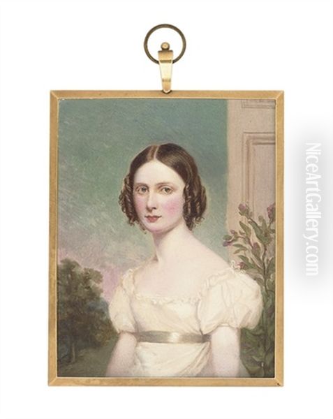 Lady John Chichester In Lace-bordered White Dress Oil Painting by James Leakey