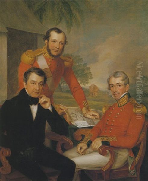 Portrait Of Colonel Sir James Jackson, Major Georger Lee, And Major General Brice Wakeford Lee, Wearing Uniform Oil Painting by James Leakey