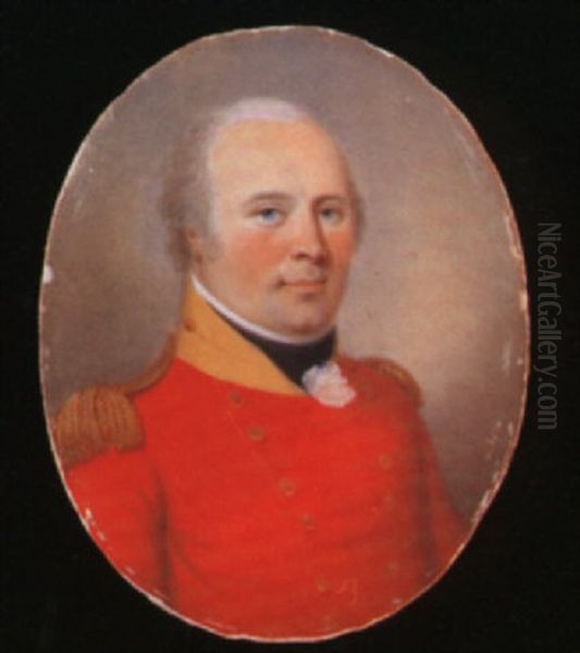 Colonel Cooper Wearing Uniform Of The Devon Militia Oil Painting by James Leakey