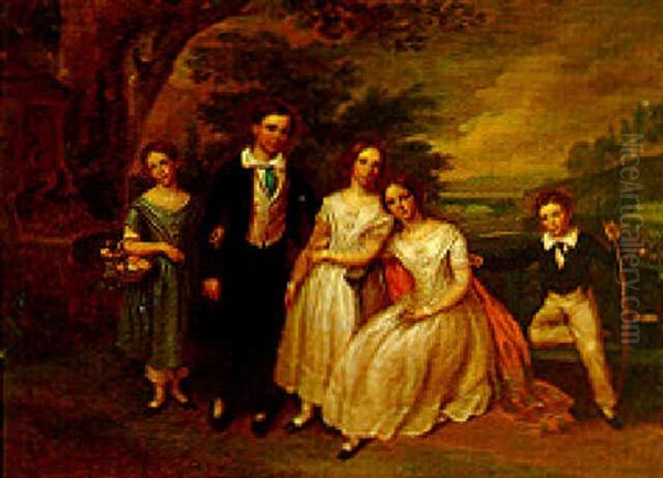 A Group Of Five Of The Children Of Major Horatio Nelson Noble, In A Park Oil Painting by James Leakey