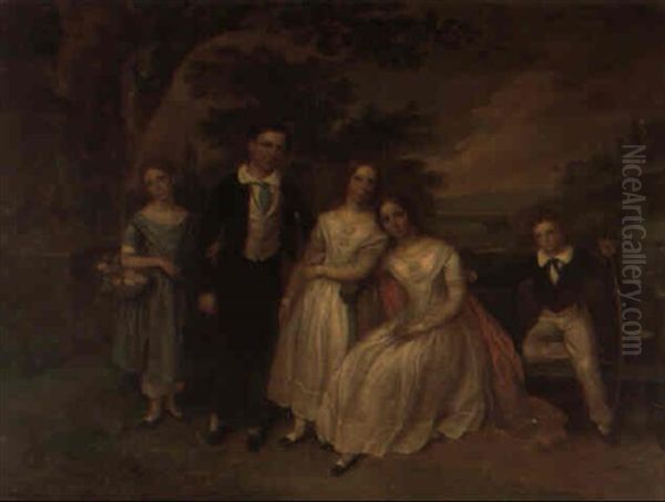 A Group Portrait Of Five Of The Children Of Major Horatio Nelson Noble Oil Painting by James Leakey