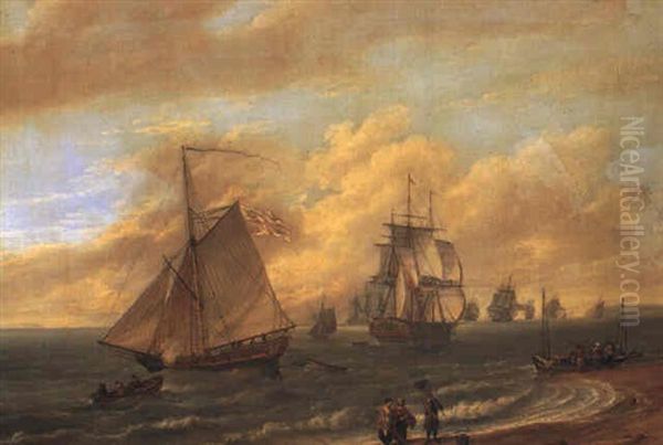 The Fleet Off The Coast Oil Painting by James Leakey