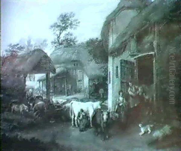 Farmyard Near Exeter Oil Painting by James Leakey