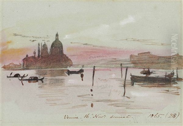 Venice: Santa Maria Del Salute, Seen From The Riva Degli Schiavoni, Sunset Oil Painting by Edward Lear