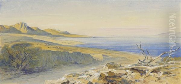 Masada From The Dead Sea, Jordan Oil Painting by Edward Lear