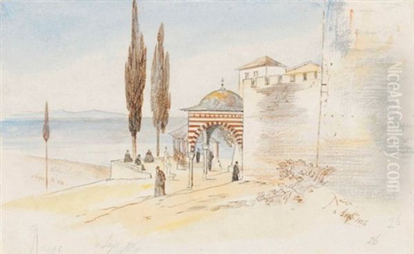 The Monastery Of Great Lavra, Mount Athos Oil Painting by Edward Lear