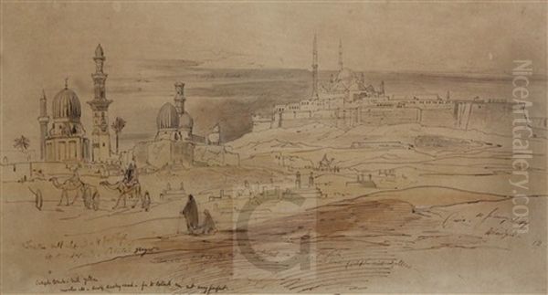 Cairo, 10th January 1869 Preparatory Sketch With Inscriptions & Colour Notes Oil Painting by Edward Lear