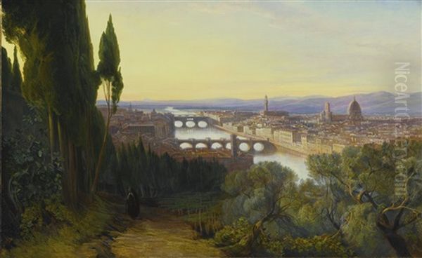 View Of Florence From Villa San Firenze, Near San Miniato Oil Painting by Edward Lear