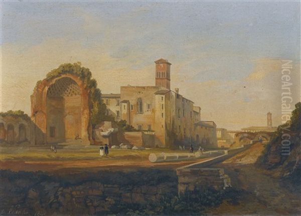 Rome, A View Of The Forum With The Temple Of Venus Oil Painting by Edward Lear