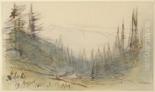 Abetons - A View Of Mountains Through Trees Oil Painting by Edward Lear