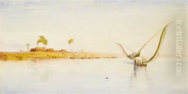 Nile Boats Near Deir El Kadige, Noon Oil Painting by Edward Lear