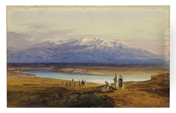 View Of Mount Olympus, Macedonia And Thessaly, Near The Gulf Of Salonika Oil Painting by Edward Lear