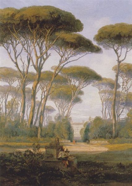 The Gardens Of The Villa Borghese Oil Painting by Edward Lear