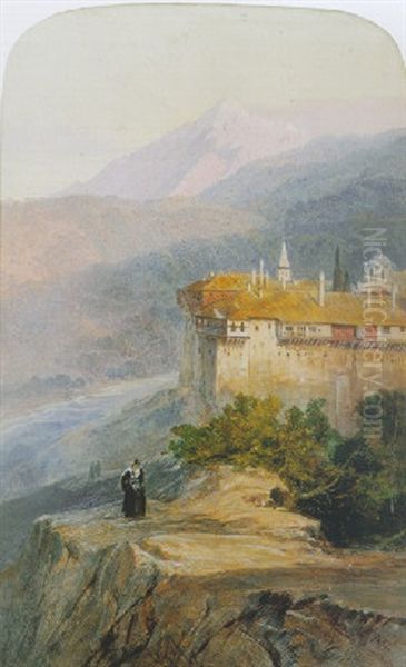 Iviron Monastery, Mount Athos Oil Painting by Edward Lear