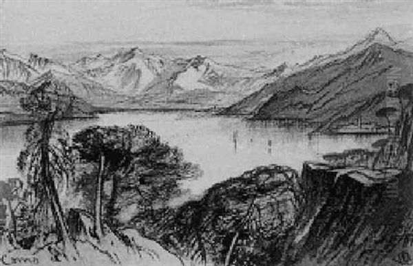 Lake Como From The Villa Serbellone Oil Painting by Edward Lear