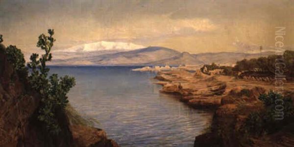 The Coast Of Lebanon, Mt. Sannine In The Distance Oil Painting by Edward Lear